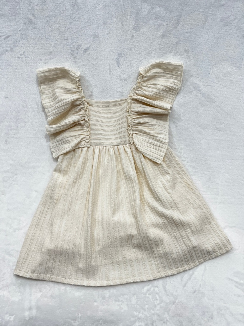 ZARA Ruffle Textured Girls Kids Dress Size 3-4 Years Cream Beige Lined Stretchy